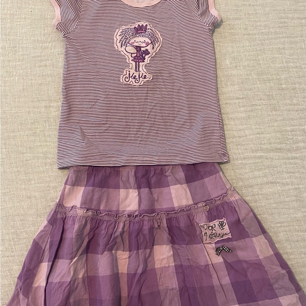 Unique Naartjie coordinating skirt and tee in purple & pink. GUC. Size 8.